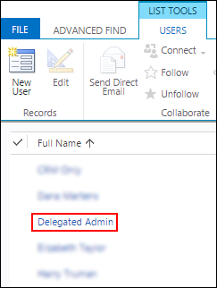 L’administrateur délégué apparaît dans la liste des utilisateurs.