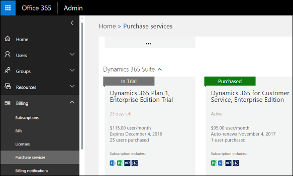 Services d’achat du centre d’administration Microsoft 365.