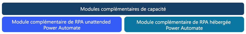 Capture d’écran des modules complémentaires de capacité RPA et RPA hébergés unattended.