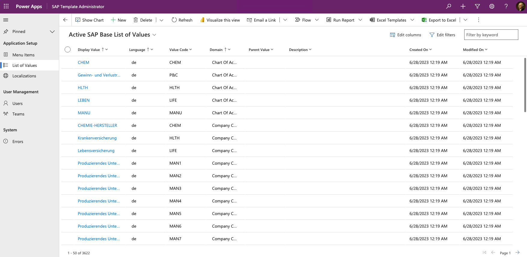 Gérer les valeurs de liste dans l’application Administrateur SAP.