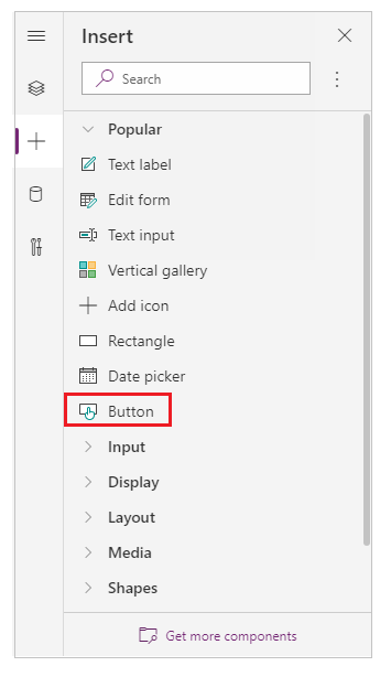 Utilisation du volet d’outils Insérer pour ajouter un contrôle button.