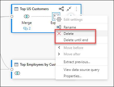 Options Supprimer et Supprimer jusqu’à la fin dans le menu contextuel au niveau de l’étape après un clic droit sur une étape.