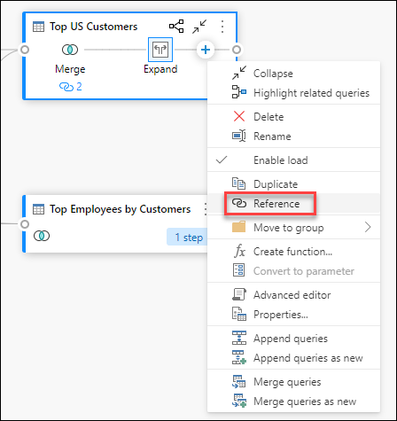 Option Référence dans le menu contextuel de la requête.