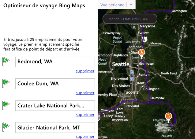 Optimiseur de voyage Bing Maps