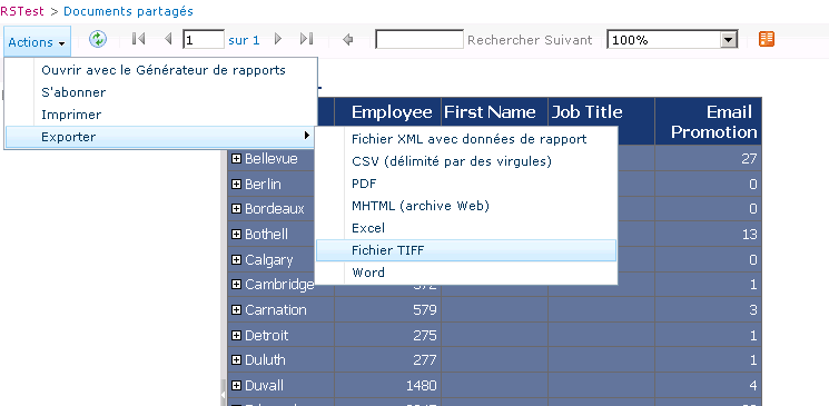 Composant WebPart Visionneuse de rapports