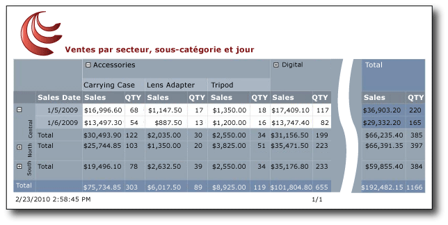 Rapport qui affiche des données dans une matrice