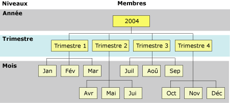 Hiérarchie de niveaux et de membres pour une dimension de temps