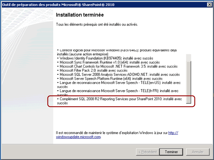 Le complément SSRS est déjà installé.