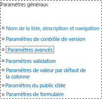 Paramètres avancés de la bibliothèque SharePoint