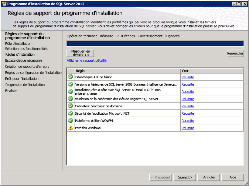 Règles de la prise en charge d'installation SQL avec avertissement de pare-feu