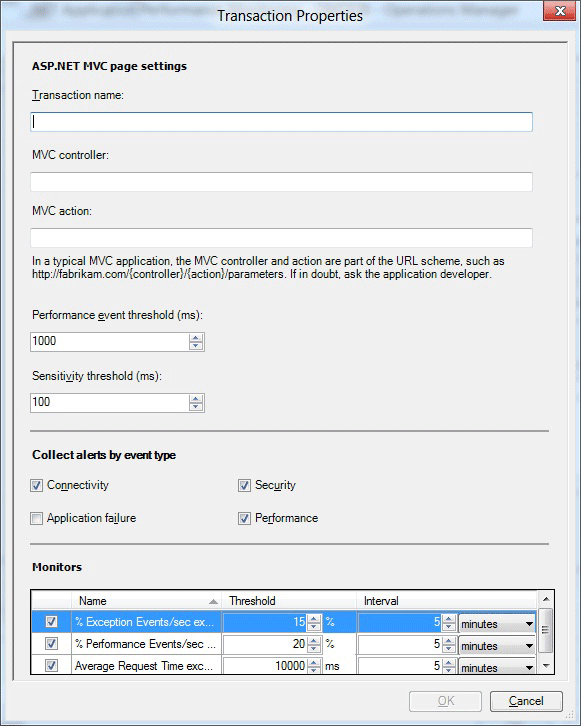 Page Propriétés de transaction pour MVC