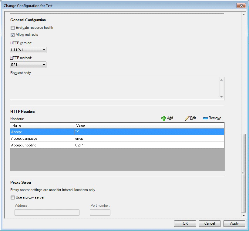 Page Changer la configuration pour Test (bas)