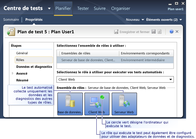 Page Rôle de paramètres de test