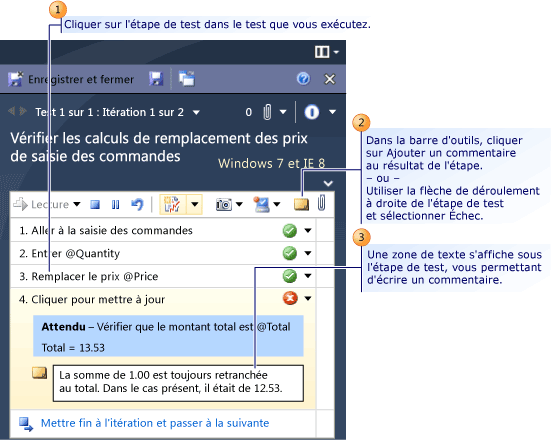 Attachement de commentaires pendant l'exécution d'un test