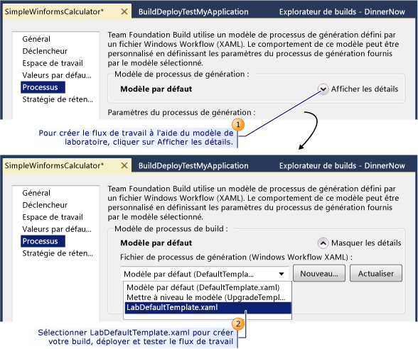 Sélectionner le modèle de processus de génération pour le flux de travail