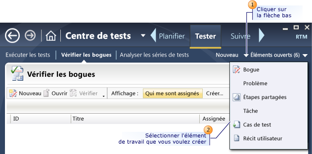 Créer un élément de travail à l'aide du Gestionnaire de tests Microsoft