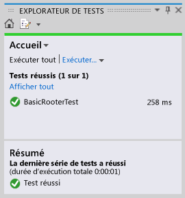 Explorateur de tests unitaires indiquant un test réussi.