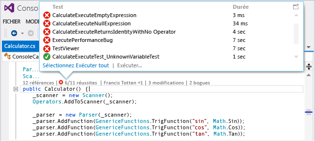 CodeLens - Choisir l'indicateur d'état de test dans l'éditeur de code