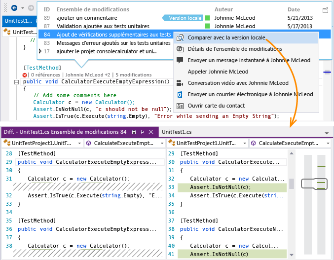 CodeLens - Comparer la modification avec la version locale