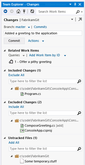 Git Changes page