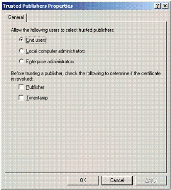 Figure 4: Setting Trusted Publishers options