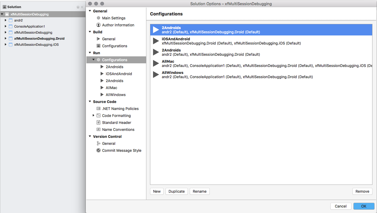 Une solution avec plusieurs configurations de solution