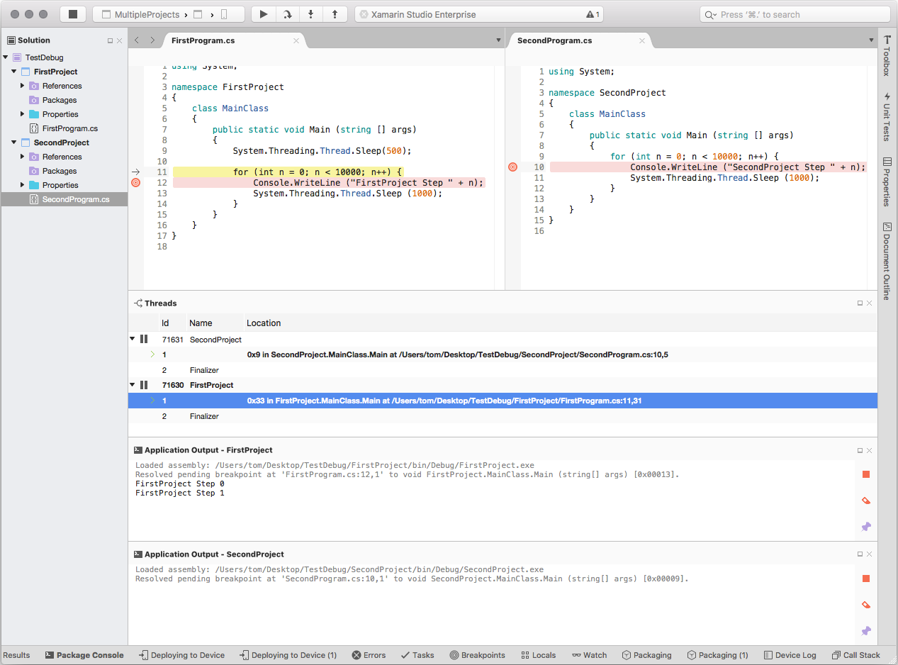 Visual Studio pour Mac débogage de deux projets