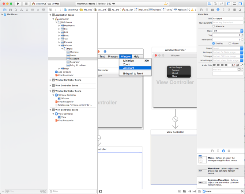 Définition du type segue dans le fichier storyboard principal.