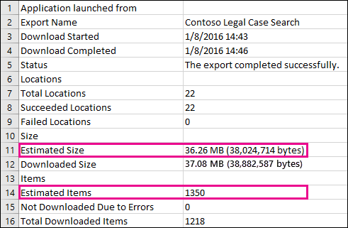 Les résultats de la recherche estimés sont inclus dans le rapport Résumé de l’exportation.