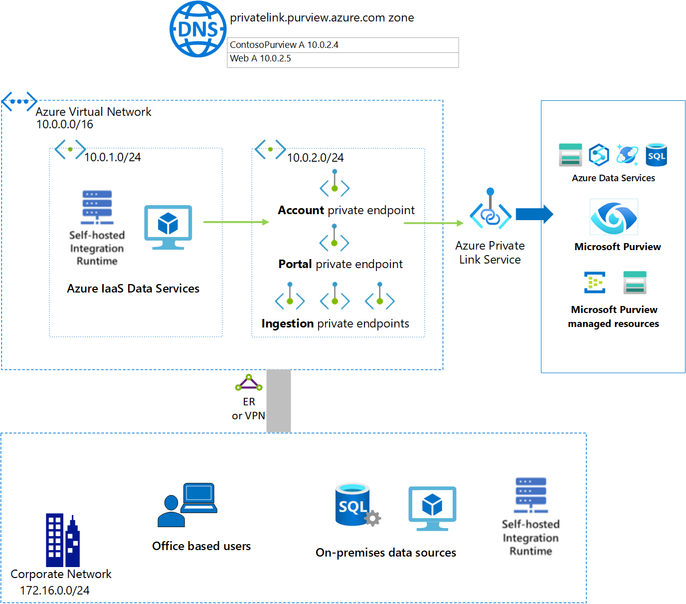 Capture d’écran montrant Microsoft Purview avec des points de terminaison privés.