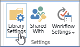 Boutons Paramètres de la bibliothèque SharePoint sur le ruban.