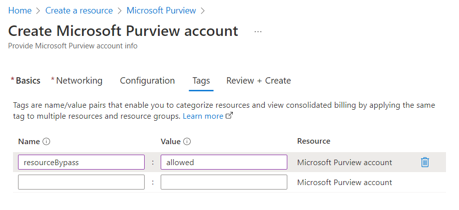 Ajoutez une balise au compte Microsoft Purview.