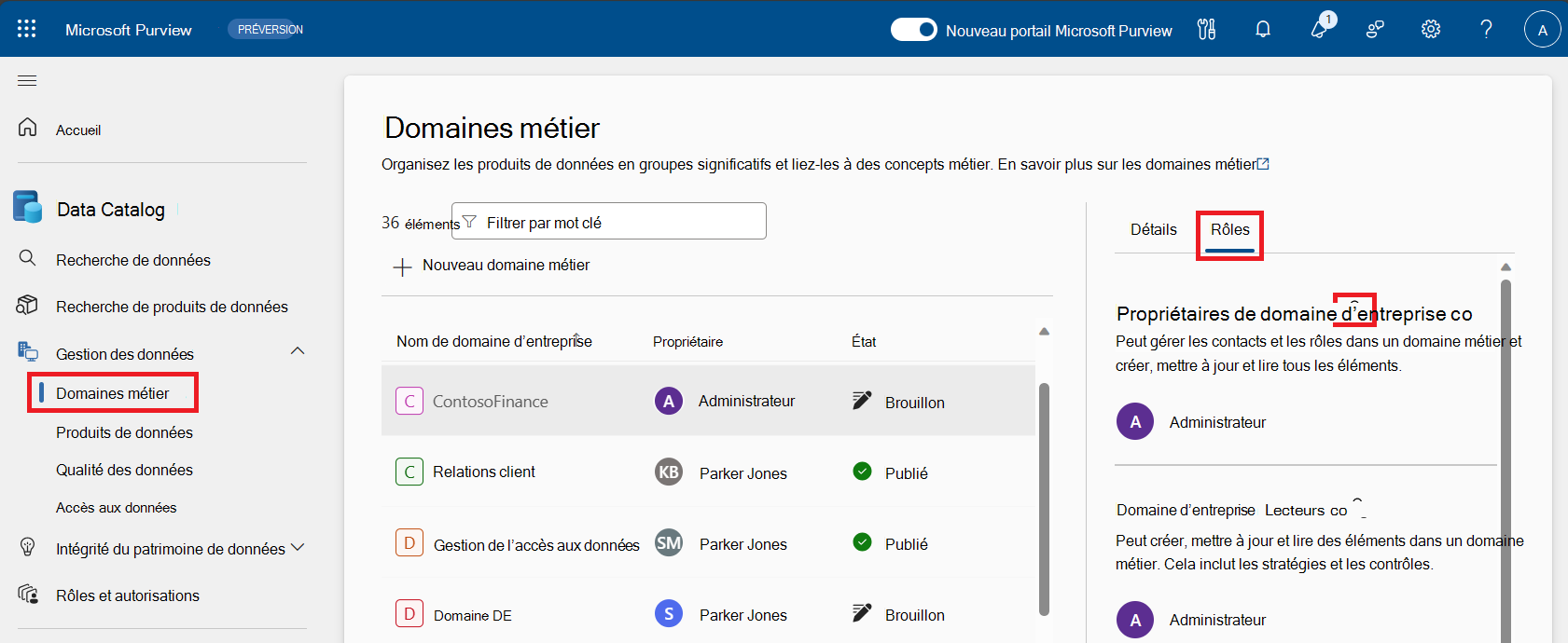 Screenshot of the governance domains roles page with the edit button highlighted.