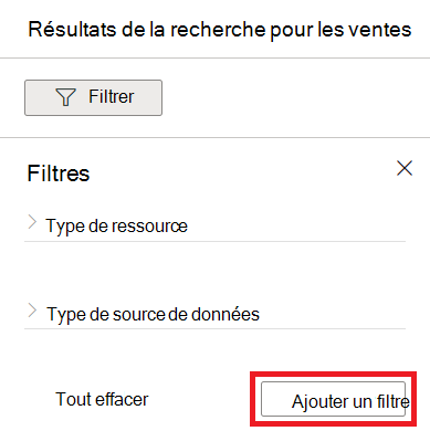 Capture d’écran montrant le menu de filtre avec le bouton Ajouter un filtre sélectionné.