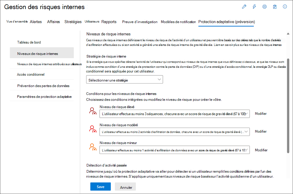 Gestion des risques internes Niveaux de risque internes protection adaptative.