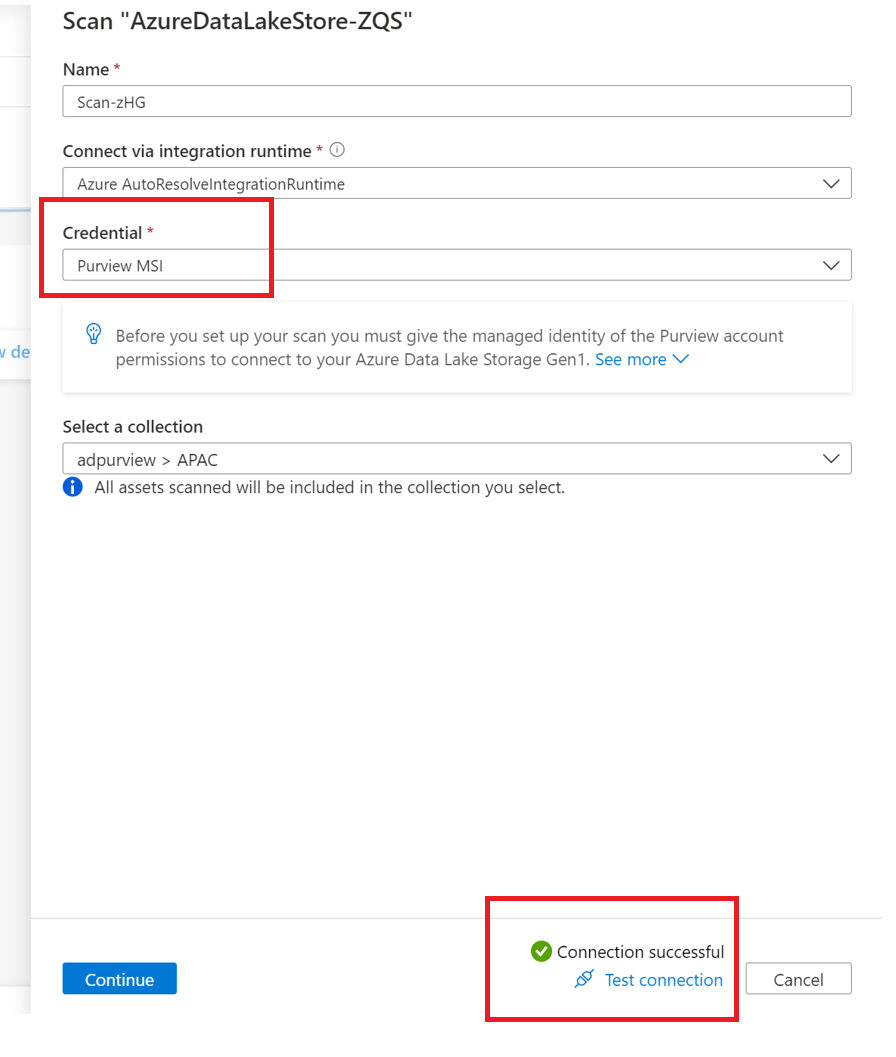 Capture d’écran montrant l’option d’identité managée pour exécuter l’analyse