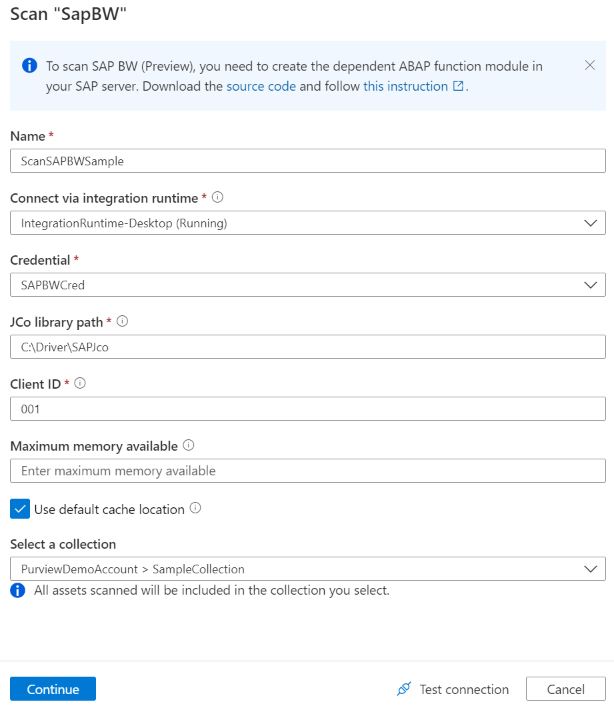 Capture d’écran de la configuration d’une analyse SAP BW.