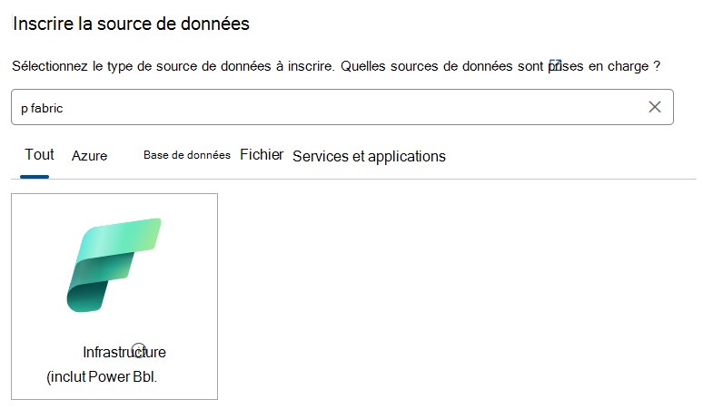 Image montrant la liste des sources de données disponibles à choisir avec l’infrastructure sélectionnée.