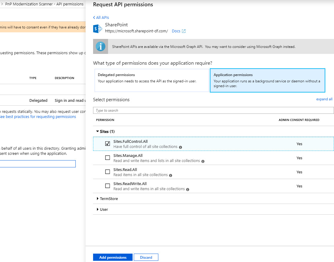 octroi d’autorisations à l’application Azure Ad