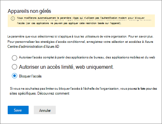 Volet Appareils non gérés dans le Centre d’administration SharePoint