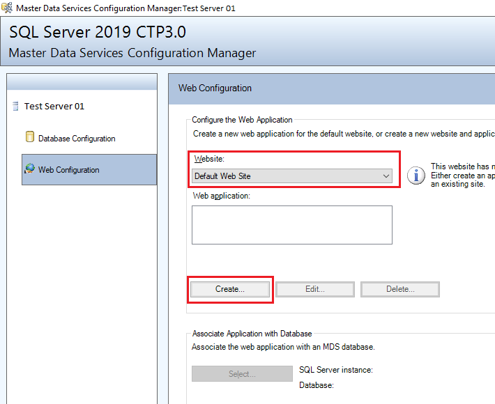 Capture d'écran de la boîte de dialogue Master Data Services Configuration Manager.