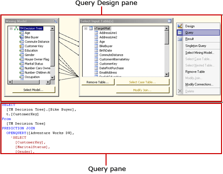 Concepteur de requêtes DMX Analysis Services, mode Requête