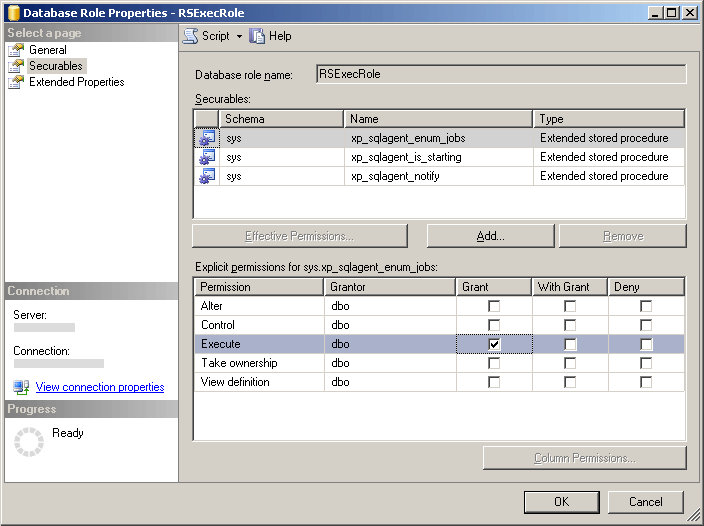 Capture d’écran montrant la page de propriétés du rôle de base de données.