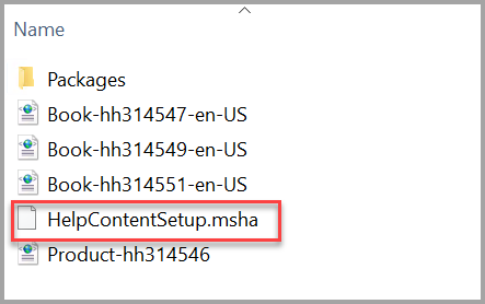 Capture d’écran du fichier d’installation du contenu de l’aide SQL Server 2012.