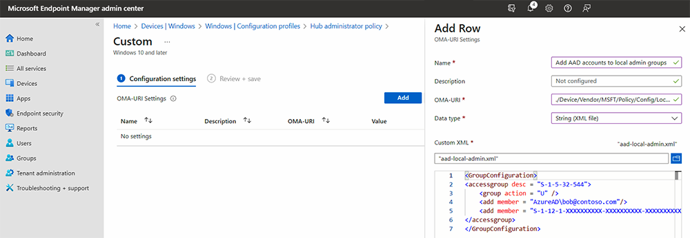 charger le fichier de configuration xml de l’administrateur local.