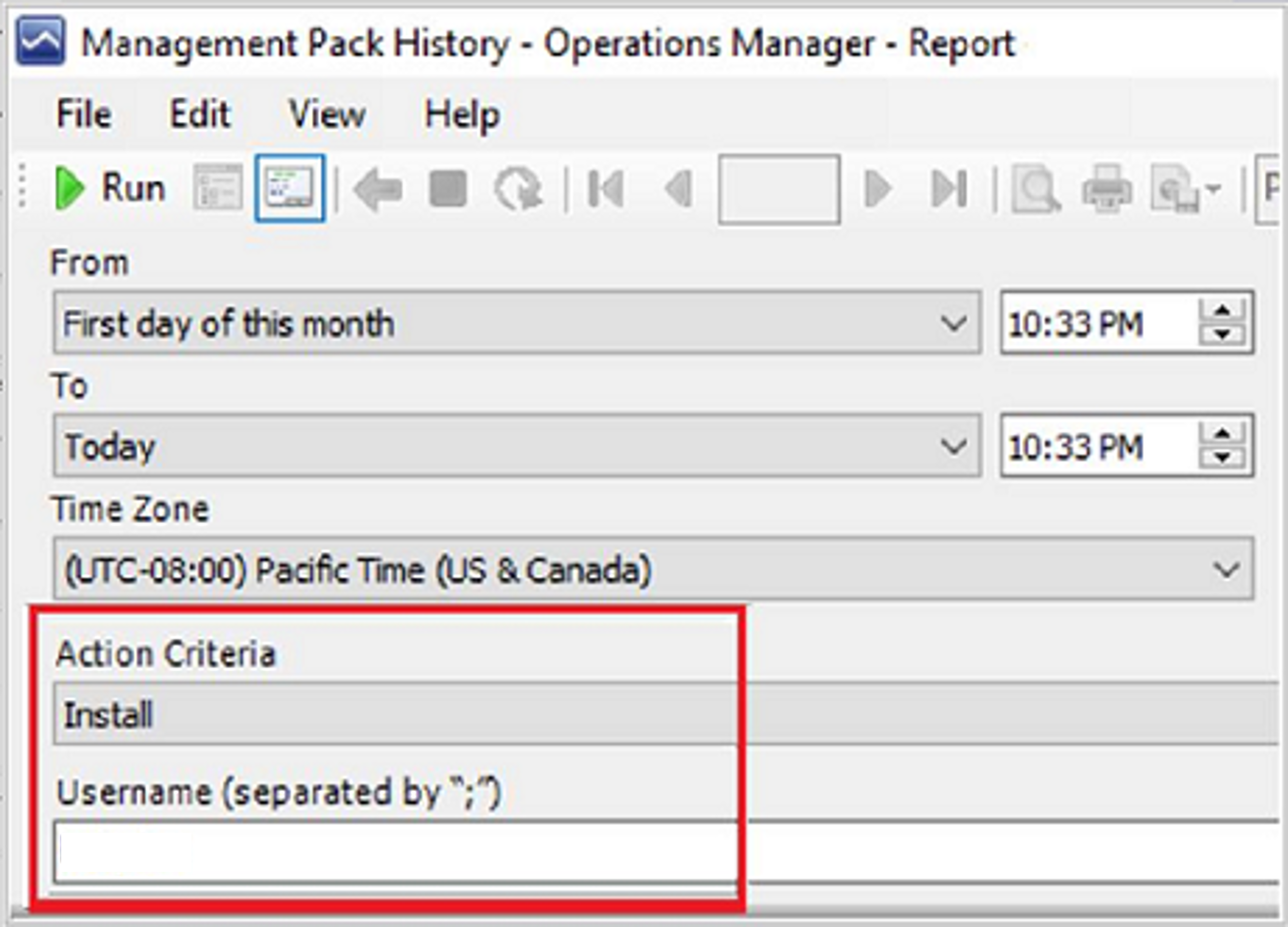 Capture d’écran de l’historique du pack d’administration.