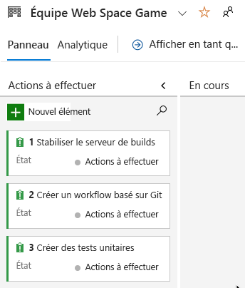 Screenshot of Azure Boards showing the initial three tasks. Each task is in the To Do column.