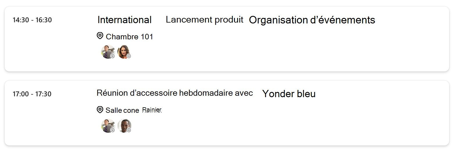 Capture d’écran du composant Agenda du Kit de ressources Microsoft Graph