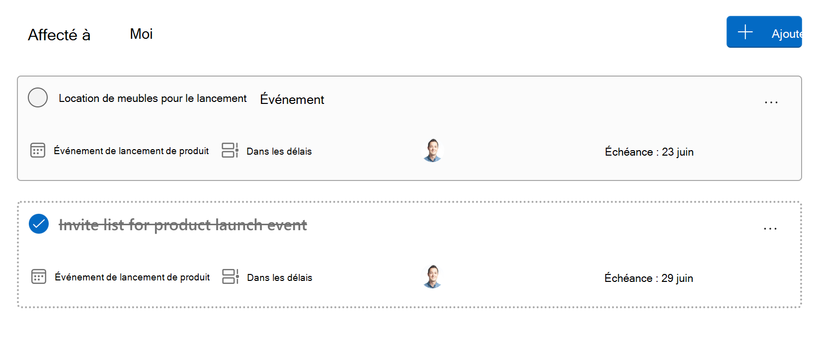 Capture d’écran du composant Tâches du Kit de ressources Microsoft Graph