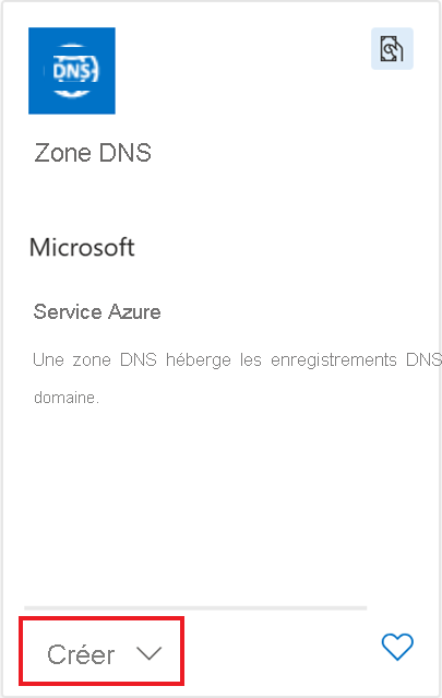 Capture d’écran de la zone DNS, avec l’option Créer mise en évidence.